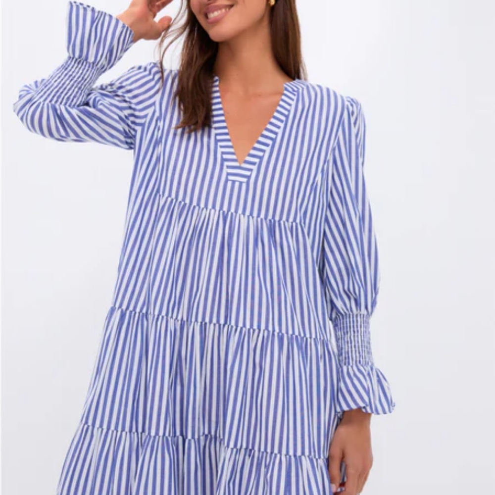 Pomander Place Blue and White Striped Mini Dress